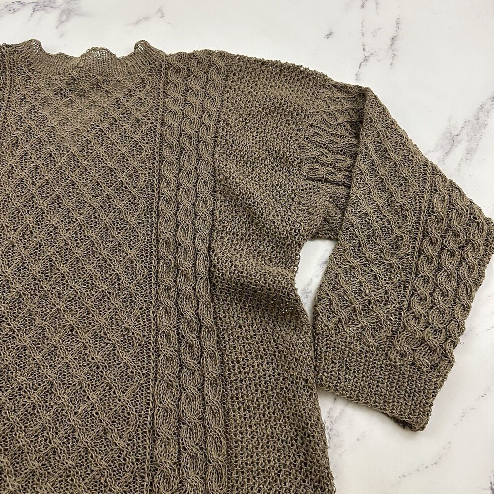 Nordic Design Hand Knitted Womens Sweater Size L Taupe Gray Open Knit Pullover - Picture 9 of 11